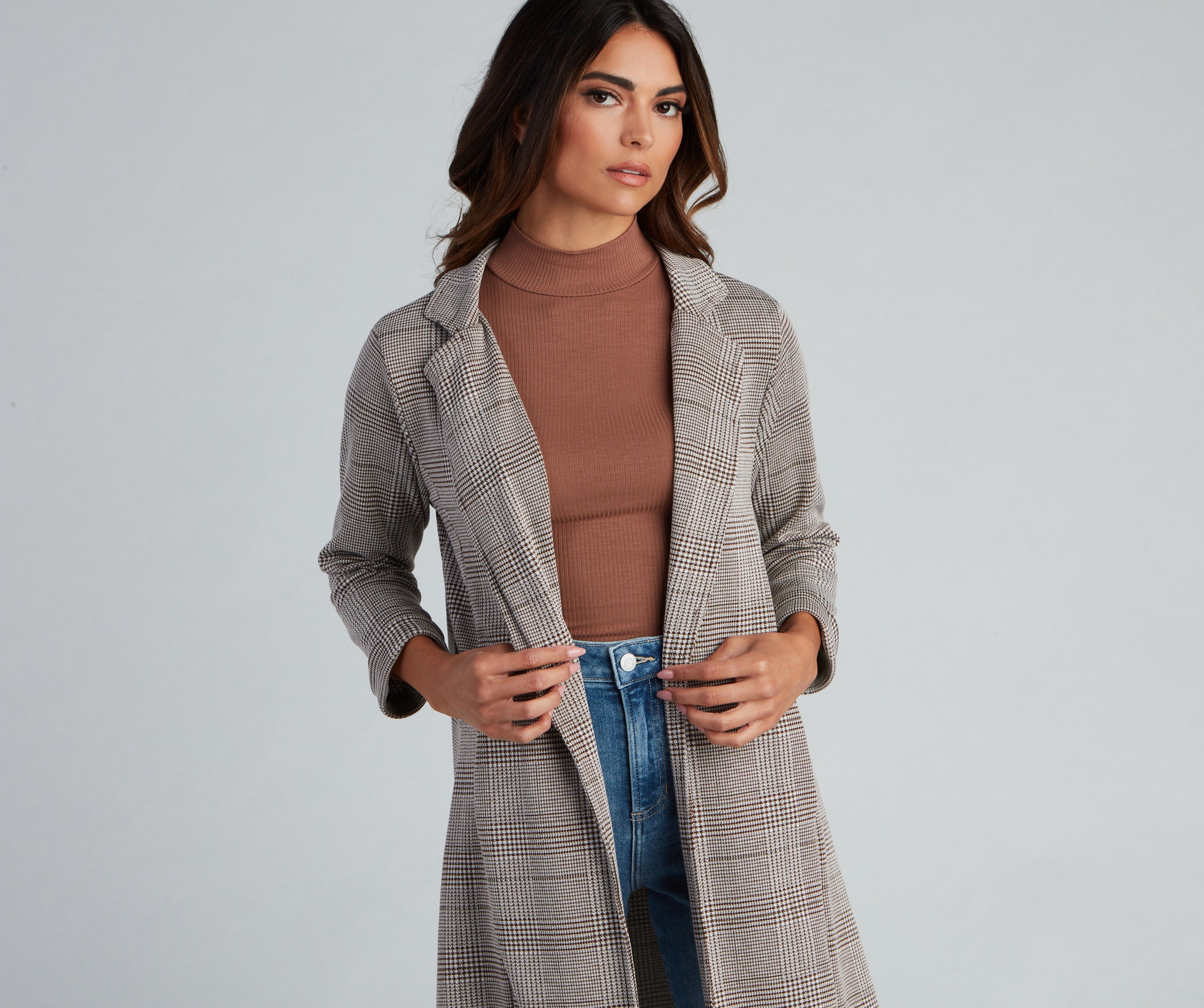 City Chic Plaid Longline Blazer