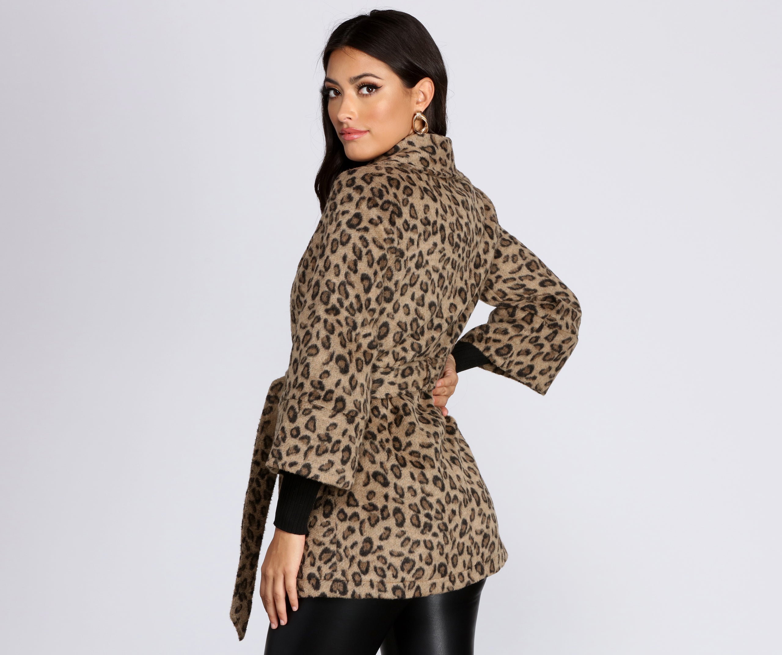 Collared Faux Fur Leopard Coat