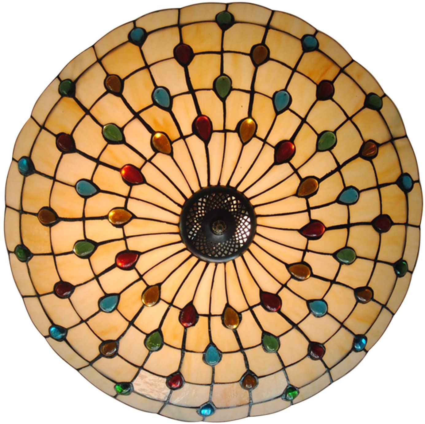 Miumaeov Vintage  Style Semi-Flush Ceiling Fixture Lamps, 20" Antique Art Beige Stained-Glass Shade 5xE26 Base, Suitable for Living Room Bedroom Study Kitchen Office Island Bar Hallway Dining