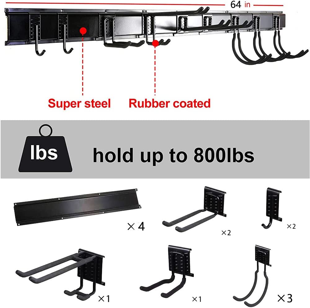 Ultrawall Rack， 13PCS Wall Mount Tools Home Storage System， Adjustable Heavy Duty Steel Garage Organization(9 Hooks， 4 Rails)