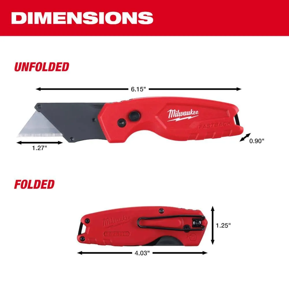 Milwaukee FASTBACK Folding Utility Knife with Blade Storage & Compact Folding Utility Knife with 2 General Purpose Blades (2-Pack) 48-22-1503