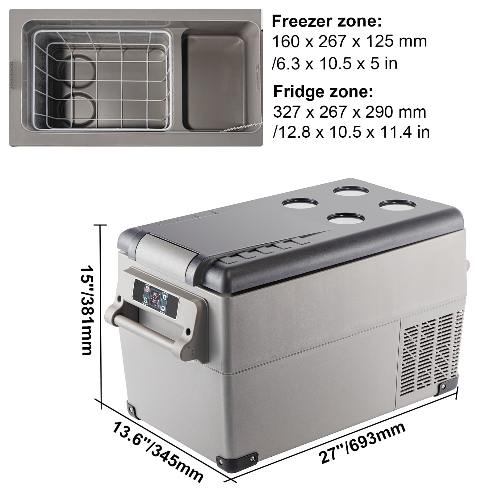 VEVOR 35L Portable Car Refrigerator 37 Quart Compact RV Fridge 12/24V DC & 110-240V AC Vehicle Car Truck Boat Mini Electric Freezer for Driving Travel Fishing Outdoor and Home Use -4°F-50°F