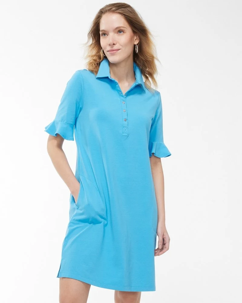 UPF Ruffle Sleeve Polo Dress Poolside Blue