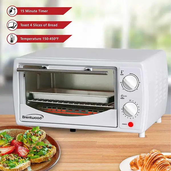 Brentwood Stainless Steel 4-Slice Toaster Oven in White