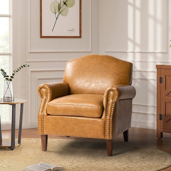 Giampiero Transitional Faux Leather Arm Chair with Nailhead Trim by HULALA HOME
