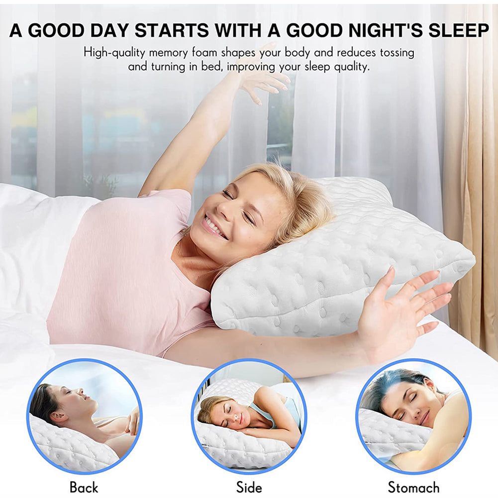 King Size Sleeping Bed Pillows - Adjustable Support Memory Foam Pillows for Back, Stomach and Side Sleeping, Cervical Pillows for Pain-Free Sleep - Certipur-Us/Oeko-Tex, (White)