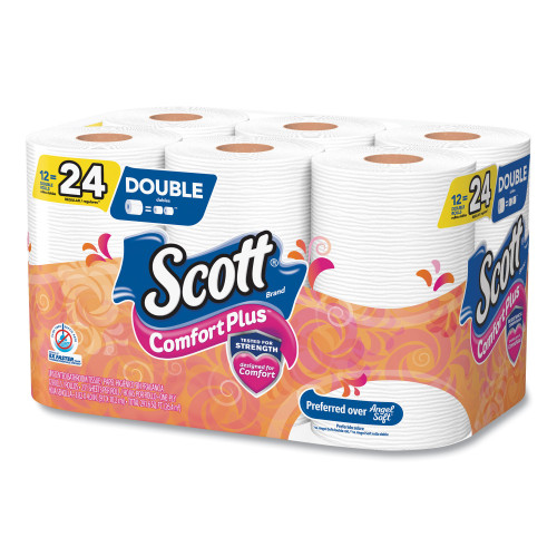 Scott ComfortPlus Toilet Paper， Double Roll， Bath Tissue， Septic Safe， 1-Ply， White， 231 Sheets/Roll， 12 Rolls/Pack， 4 Packs/Carton (47618)