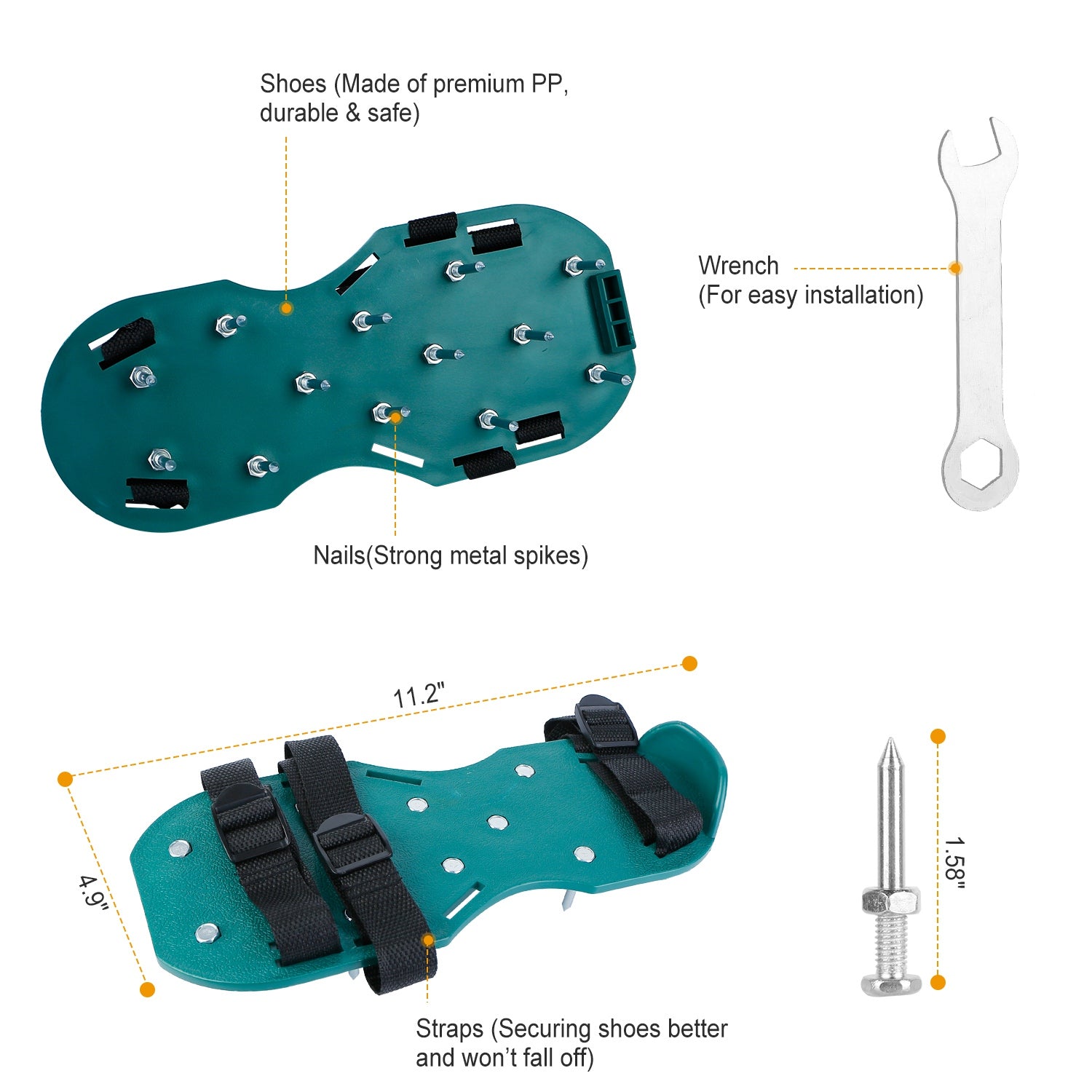 1Pair Soil Aeration Shoes， iMountek Heavy Duty Aerator Shoes Spike Sandal with Adjustable Straps for Lawn Garden