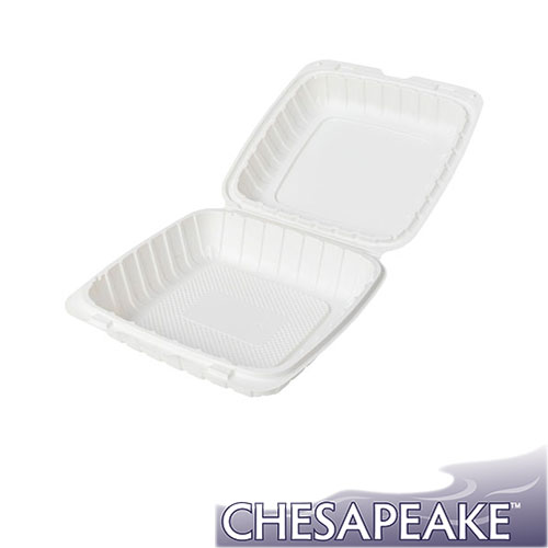 Chesapeake CHPP991W 9 x 9 x 3 White Mineral-Filled 1 Compartment Hinged Lid Takeout Container | 150