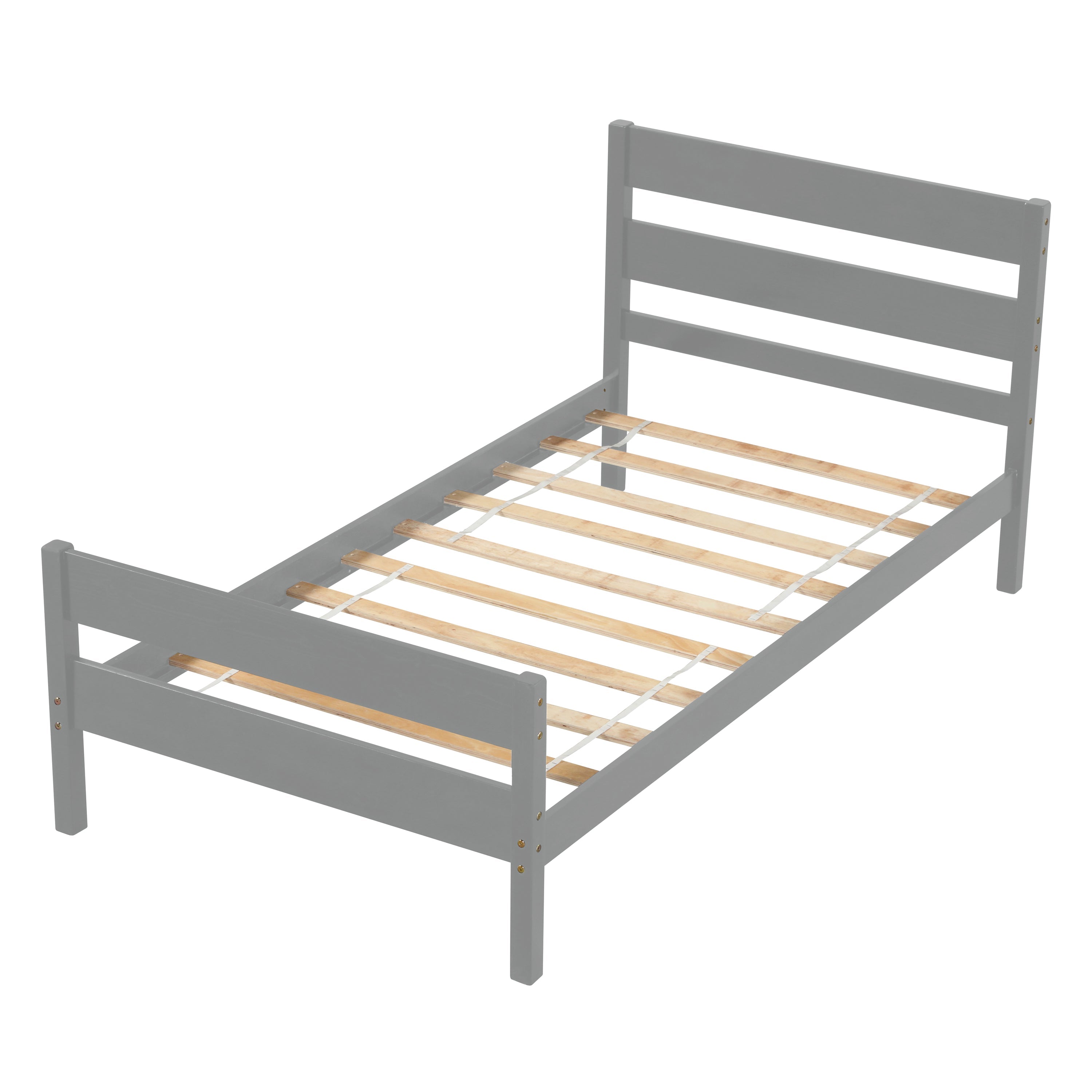 uhomepro Twin Bed Frame No Box Spring Needed, Wood Platform Bed Frame with Headboard and Footboard, Strong Wooden Slats, Twin Bed Frames for Kids, Adults, Modern Bedroom Furniture, Gray