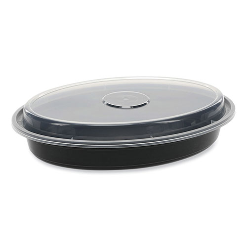 Pactiv Newspring VERSAtainer Microwavable Containers | Oval， 24 oz， 9.1 x 6.7 x 1.45， Black