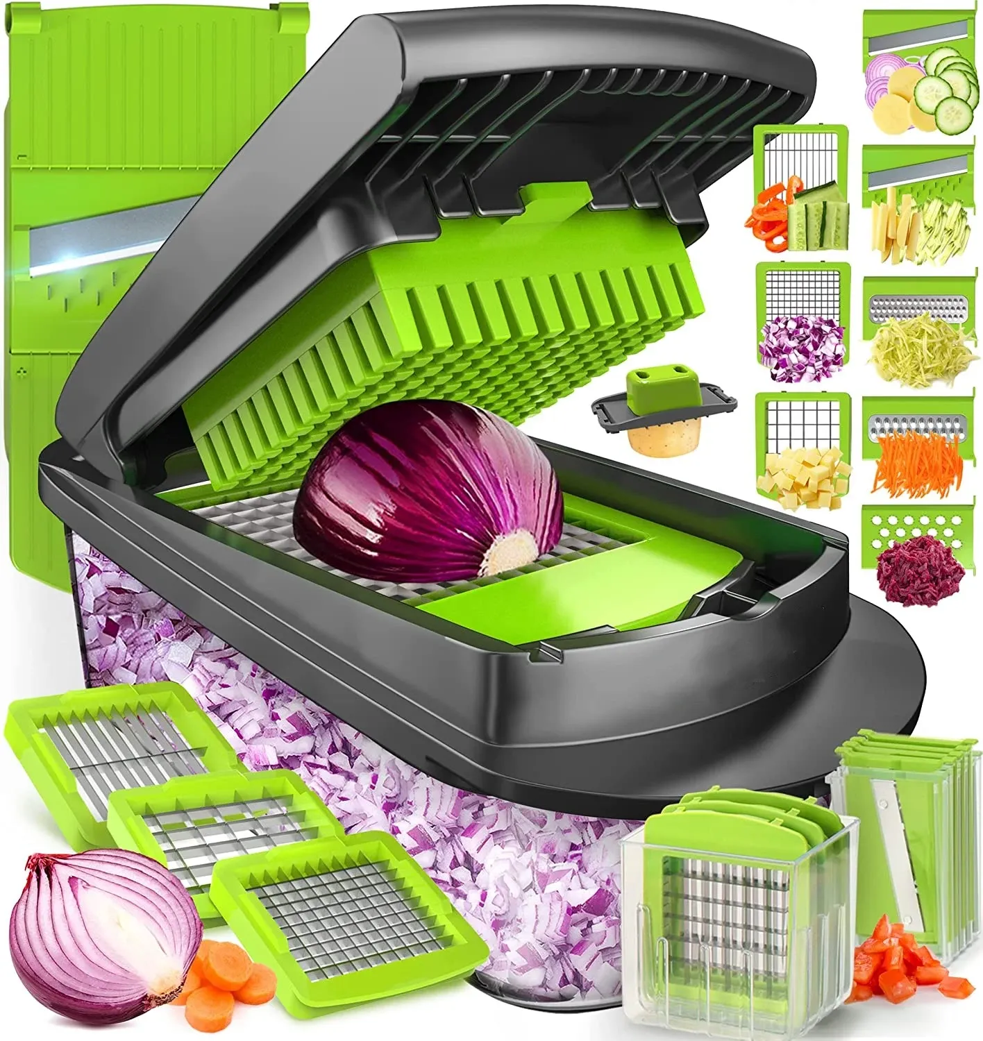 10-in-1, 8 Blade Vegetable Slicer, Onion Mincer Chopper, Vegetable Chopper, Cutter, Dicer, Egg Slicer with Container
