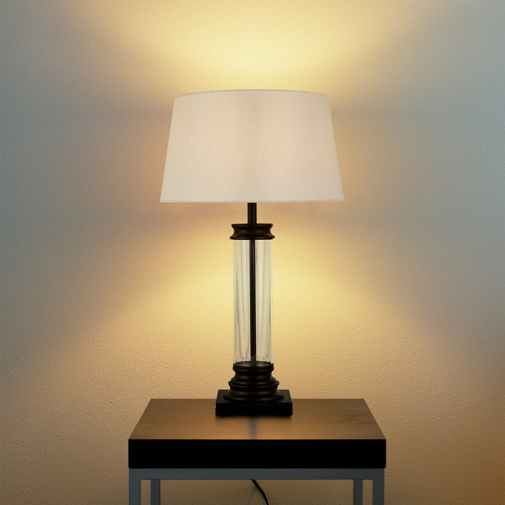 Searchlight 5141BK Matt Black Vintage Glass Column Table Lamp with White Shade 63cm