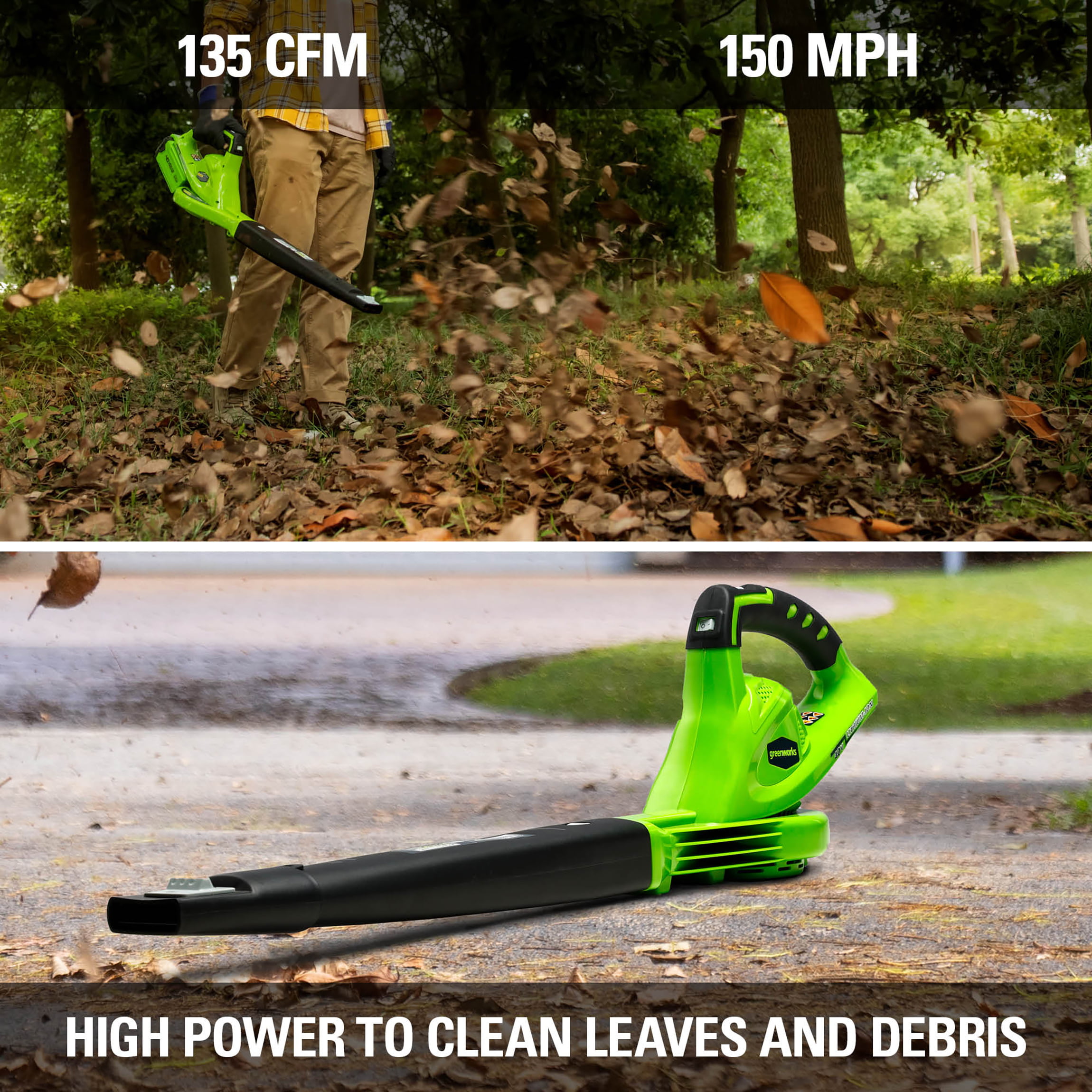 Greenworks 40V 135 CFM Leaf Blower/Sweeper w/2.0 Ah Battery， 24252
