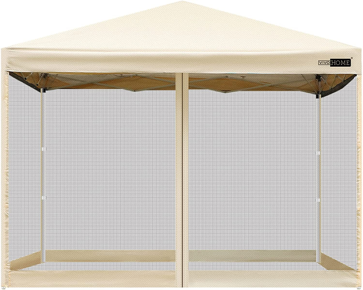 VIVOHOME 210D Oxford Outdoor Easy Pop Up Canopy Screen Party Tent with Mesh Side Walls (8 x 8 FT, Beige)