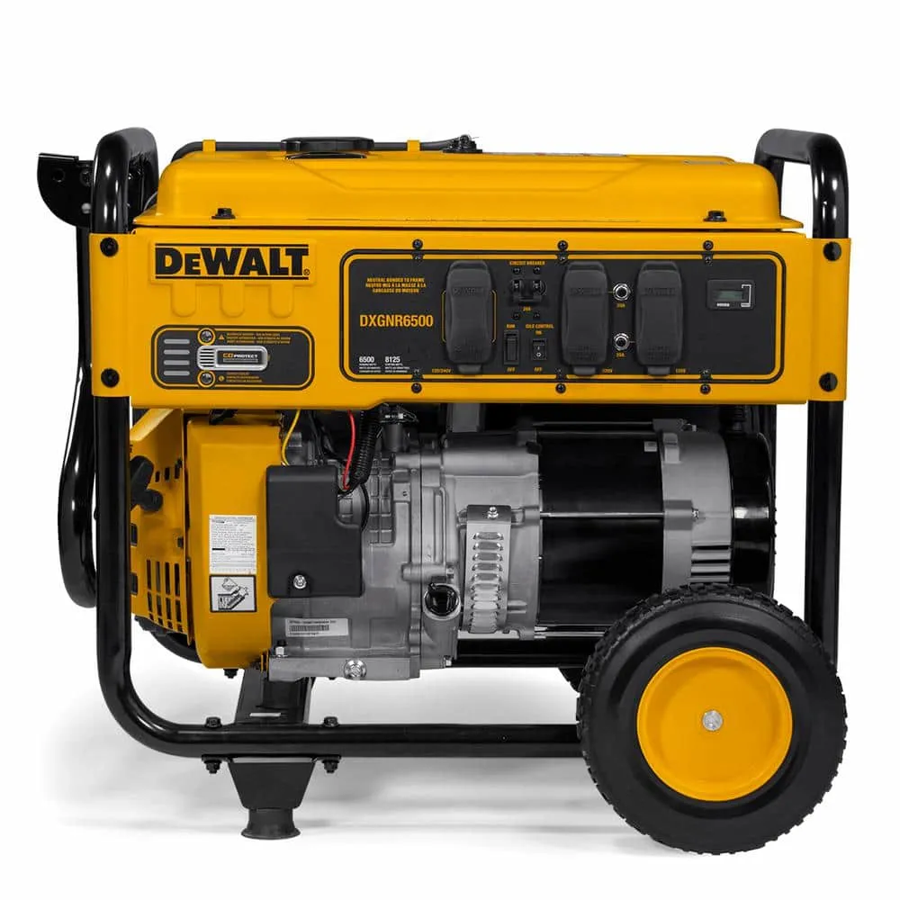 DEWALT 6500-Watt Manual Start Gas-Powered Portable Generator with Idle Control, Covered Outlets and CO Protect DXGNR6500