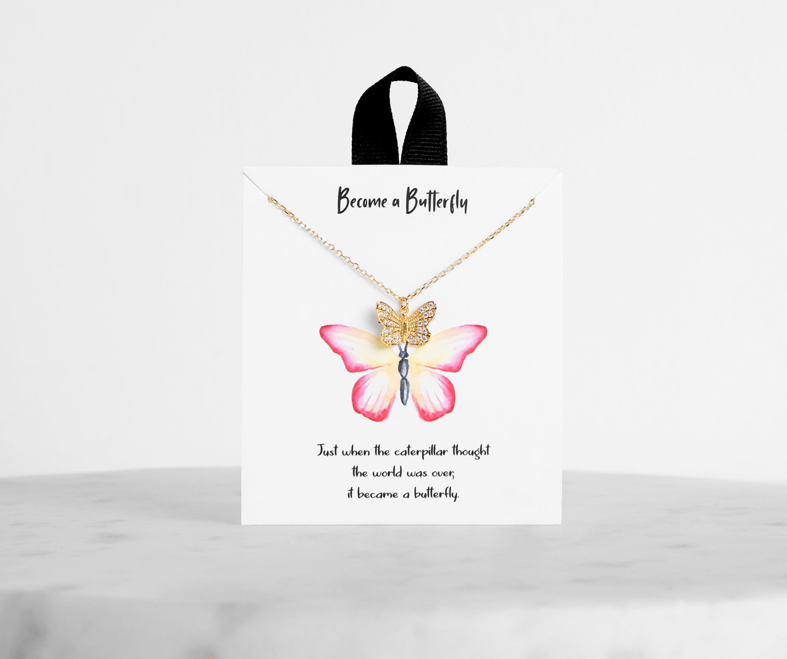 18K Dipped Butterfly Cubic Zirconia Charm Necklace
