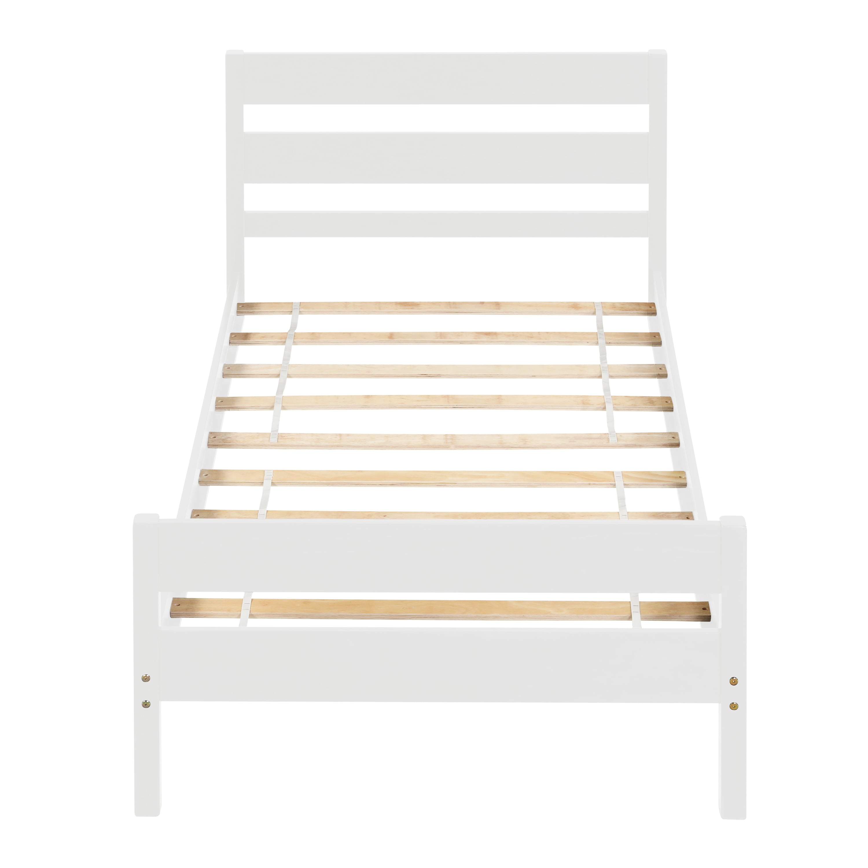 uhomepro Twin Bed Frame No Box Spring Needed, Wood Platform Bed Frame with Headboard and Footboard, Strong Wooden Slats, Twin Bed Frames for Kids, Adults, Modern Bedroom Furniture, White