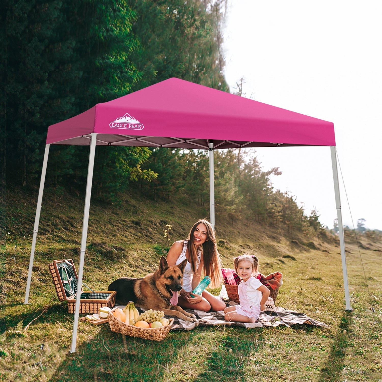 EAGLE PEAK 10' x 10' Slant Leg Pop-up Canopy Tent Easy One Person Setup Instant Outdoor Canopy Folding Shelter with 64 Square Feet of Shade (Pink)