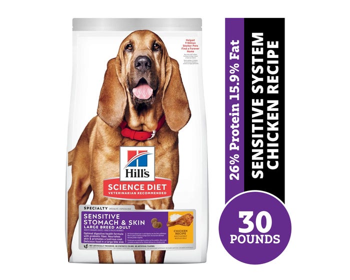 Hills Science Diet Adult Sensitive Stomach  Skin Chicken Recipe Large Breed Dry Dog Food， 30 lb. Bag