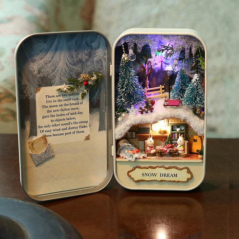 Diy Handmade Box Dollhouse Natural Theme Mini Doll House With Led Light (ice And Snow)