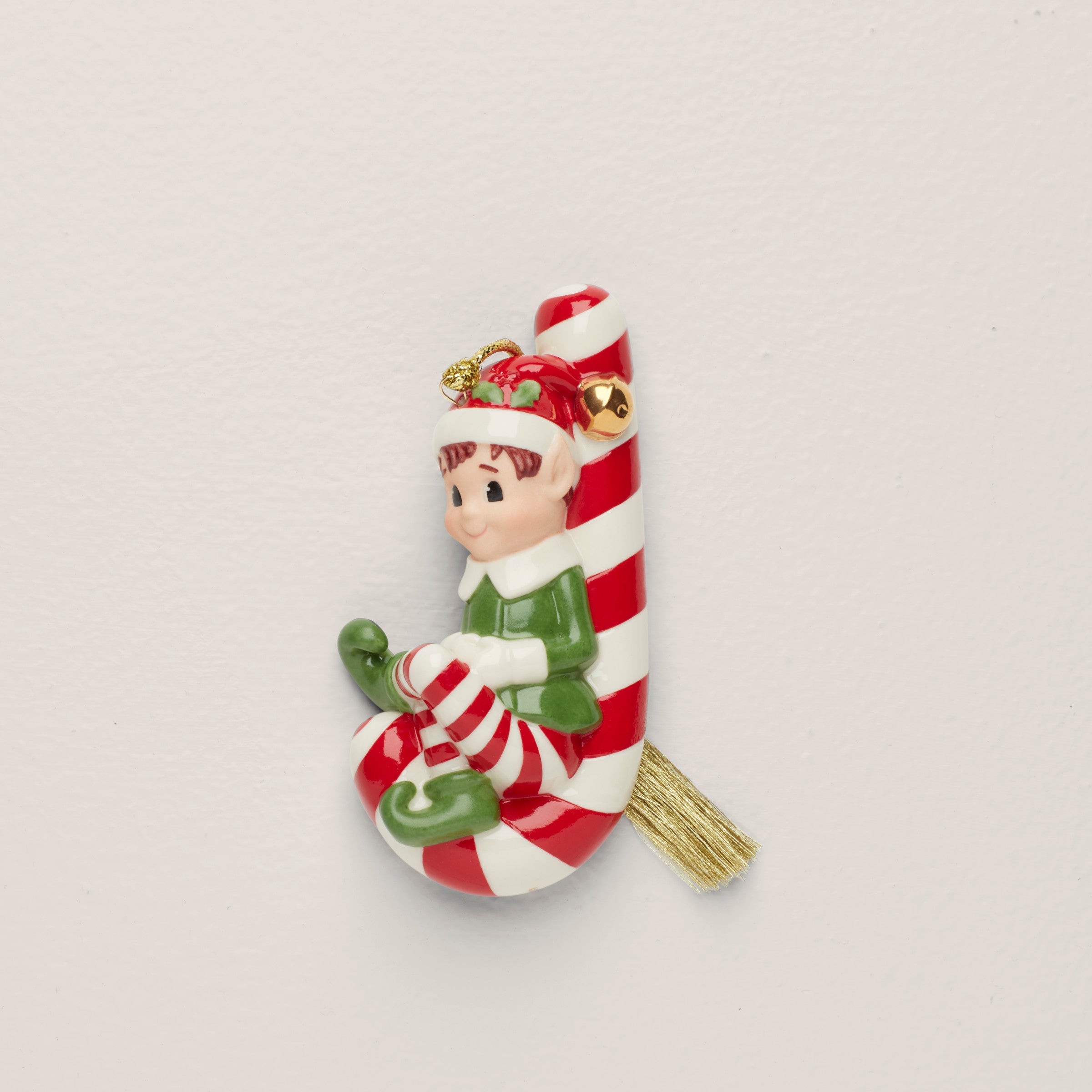 Christmas Elf On Candy Cane Ornament