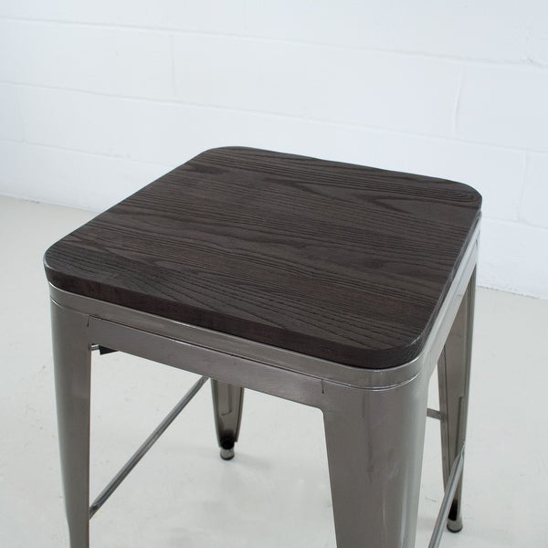(Set of 4) Williston Modern Industrial Elm Wood Wide Counter 26” and Bar 30” Stool