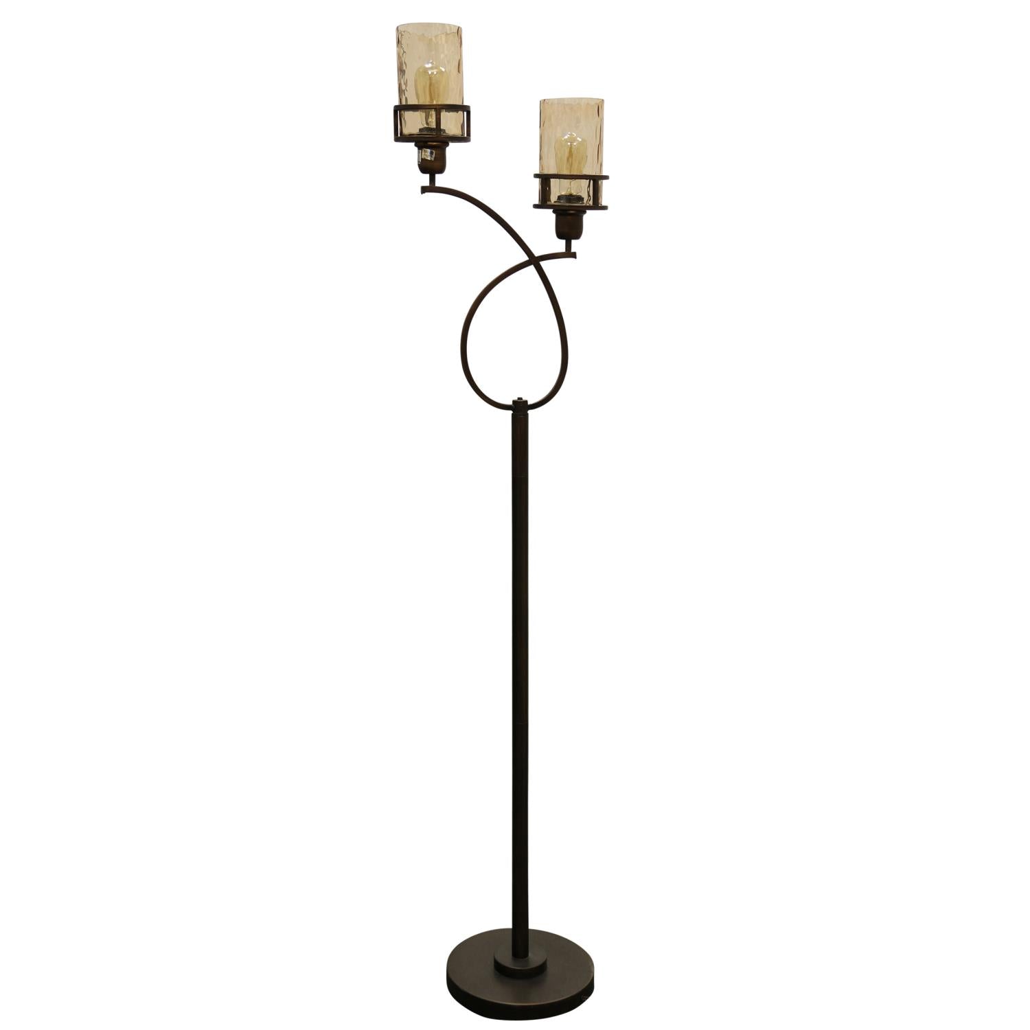 GwG Outlet 2 Headed Metal Floor Lamp with Glass in Bronze Finish