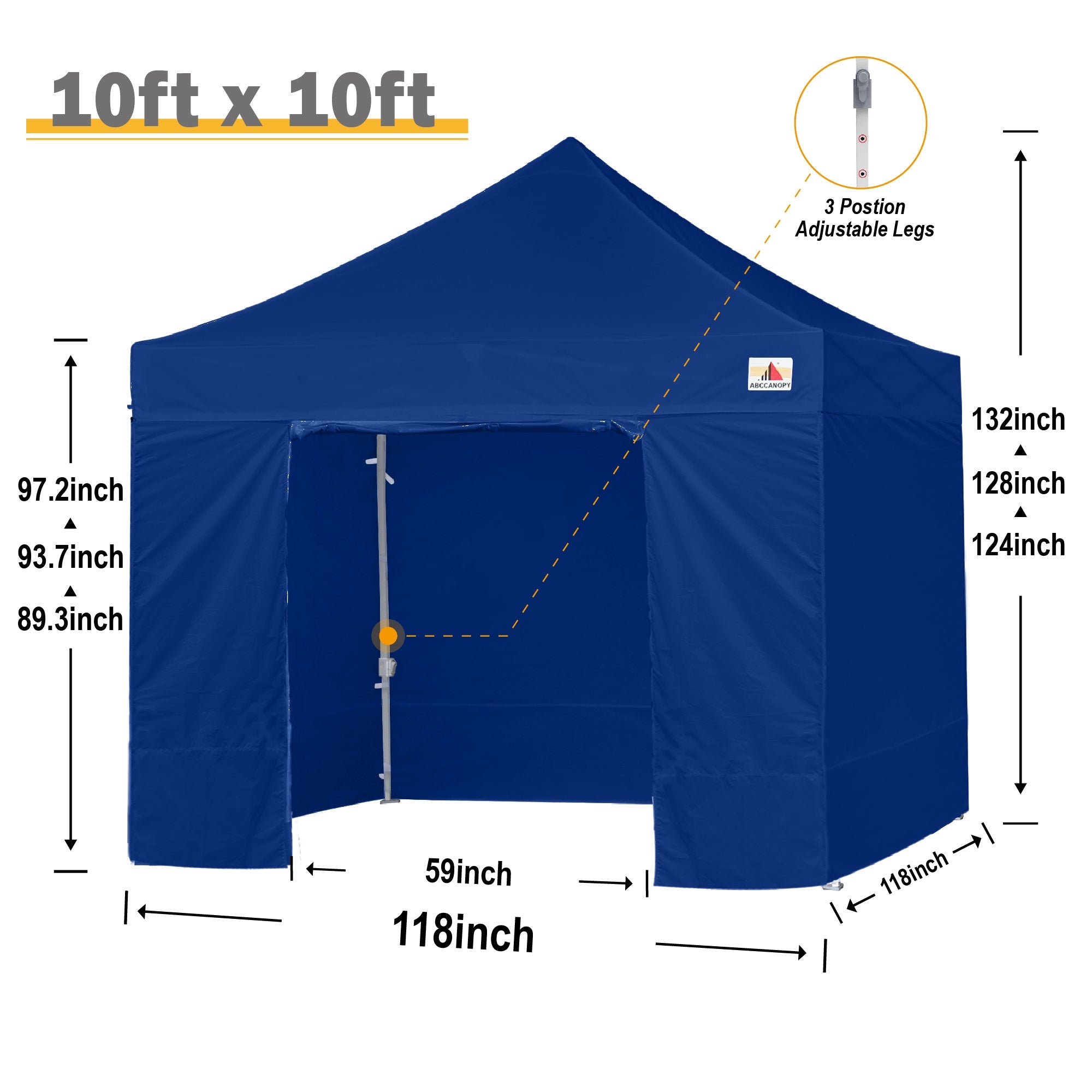 ABCCANOPY 10 ft x 10 ft Metal Pop-Up Commercial Canopy Tent with walls, Navy Blue