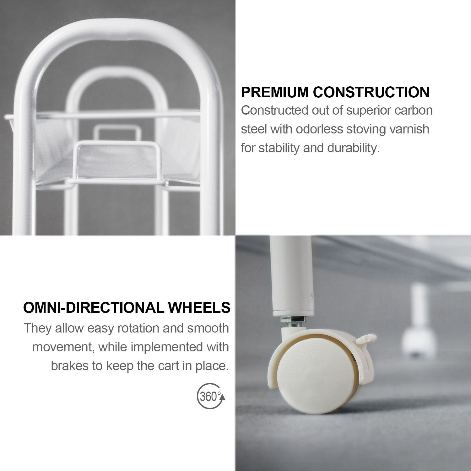 Zimtown 4-Tier Slim Rolling Cart， Kitchen Storage Organizer Mesh Wire Storage Carts with Lockable Wheels， White
