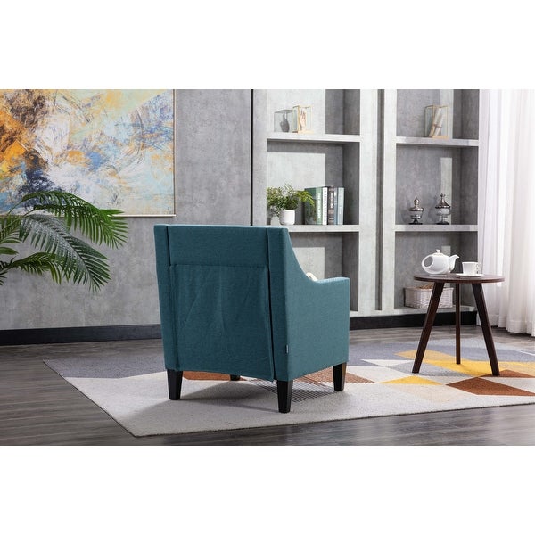 Modern Armchair Living Room Linen Fabric Padded Seat Accent Chair Removable Cushion Seat with Nailheads and Solid Wood Legs