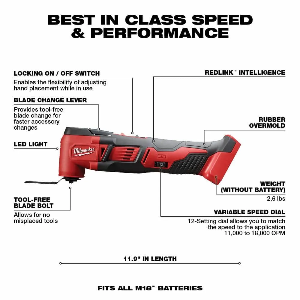 Milwaukee M18 18V Lithium-Ion Cordless Oscillating Multi-Tool (Tool-Only) 2626-20