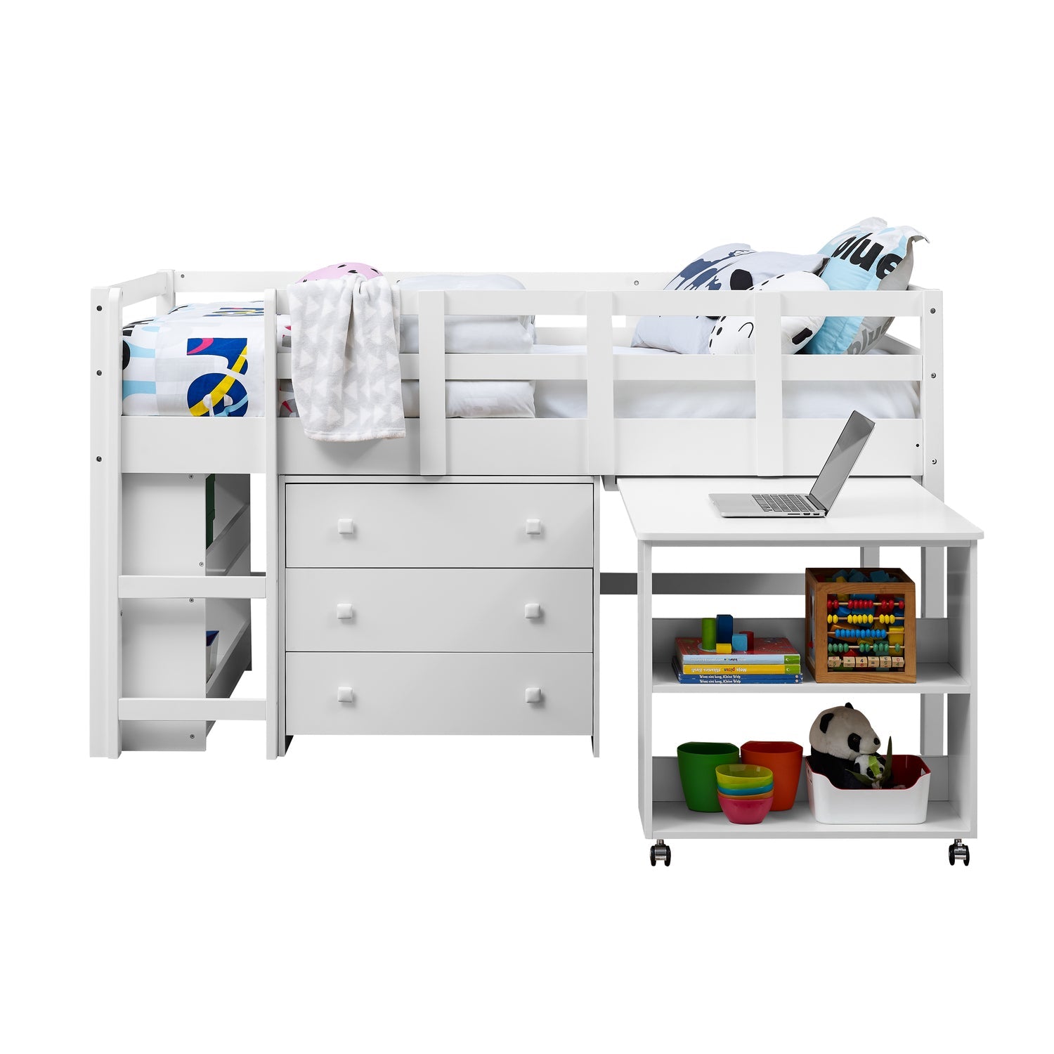 Naomi Home Twin Low Loft Bed with Desk for Kids, Study Loft Bed, White