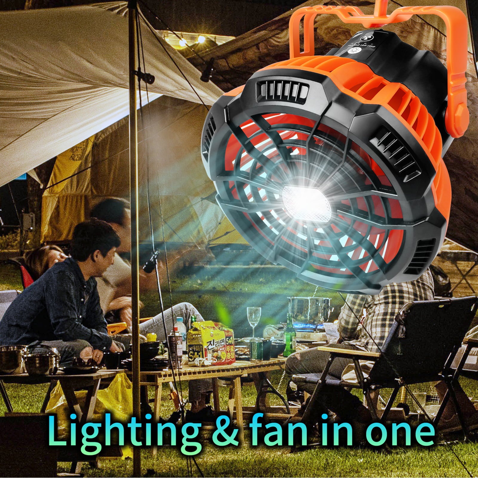 Camping Tent Fan with LED Lantern, Camp Fan Rechargeable, 5200mAh Battery Hanging 360° Adjustment Power Bank Fan with Remote Control for Camping Fishing Outdoor Use