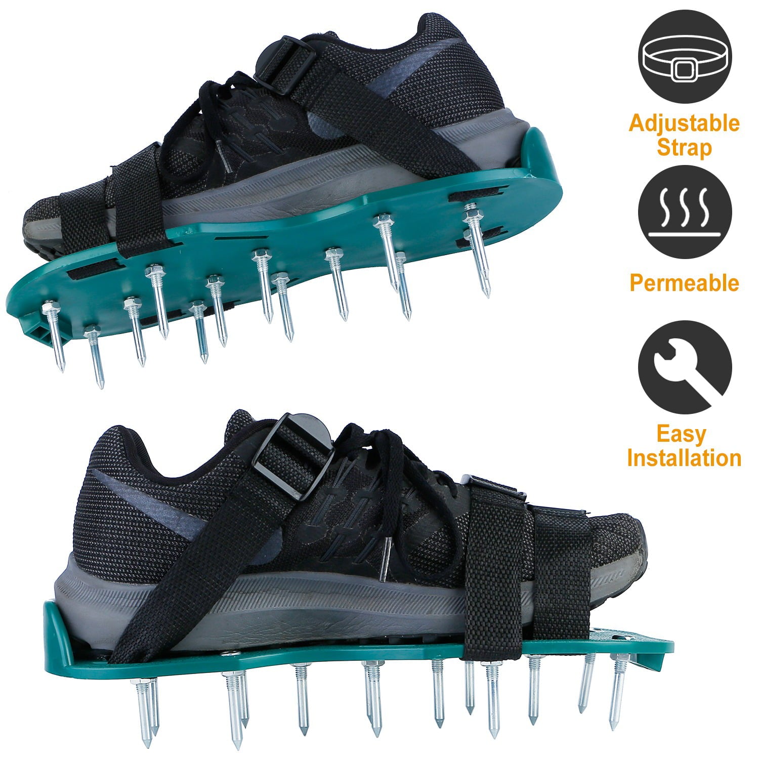 1Pair Soil Aeration Shoes， iMountek Heavy Duty Aerator Shoes Spike Sandal with Adjustable Straps for Lawn Garden