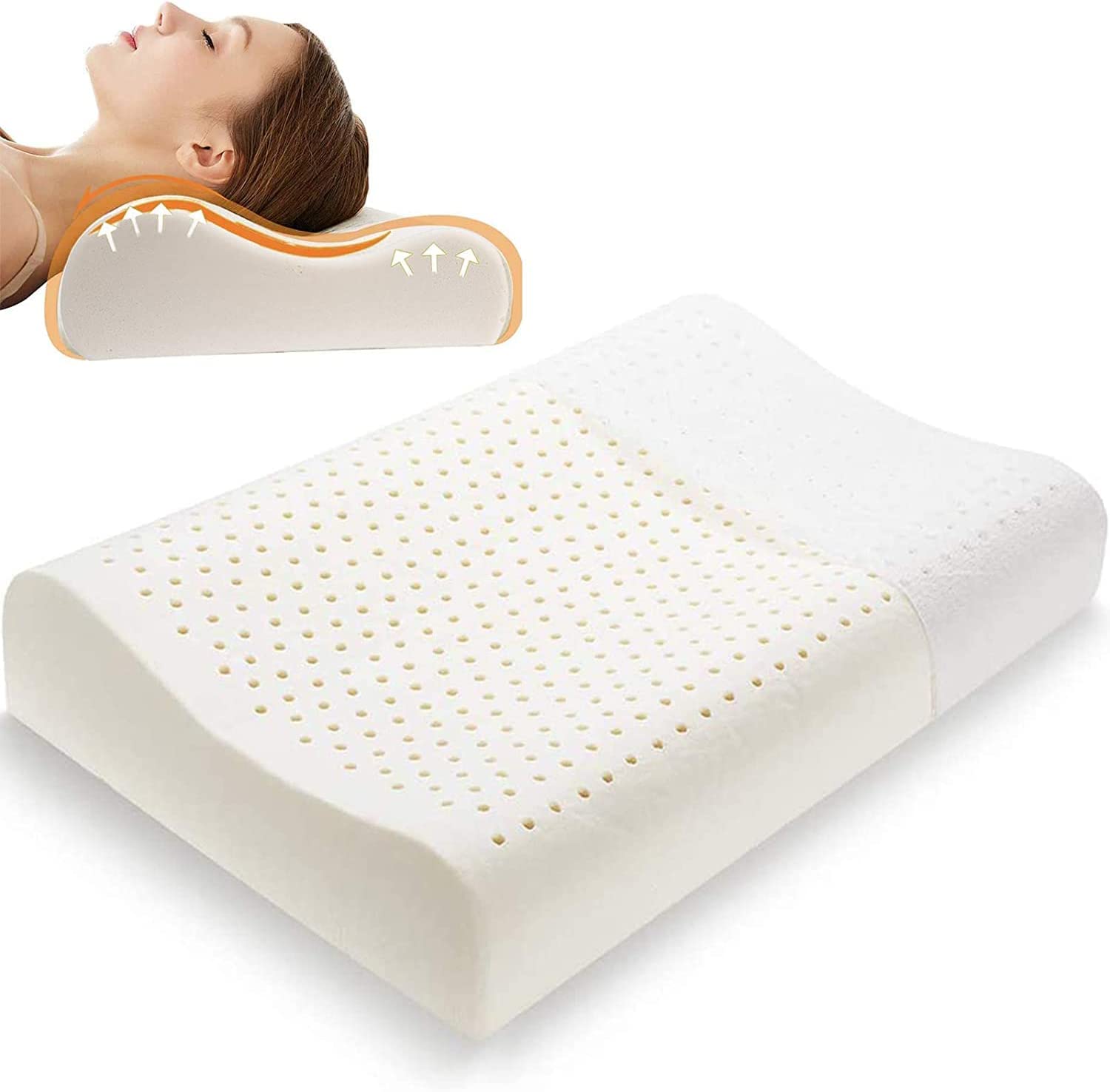 Natural Talalay Latex Foam Pillow, Cervical Pillow for Neck Pain, Contour Pillow, Pillow for Neck and Shoulder Pain, Neck Pain Pillow, Side Sleeper Pillow for Shoulder Pain, Side Sleeping Pillow
