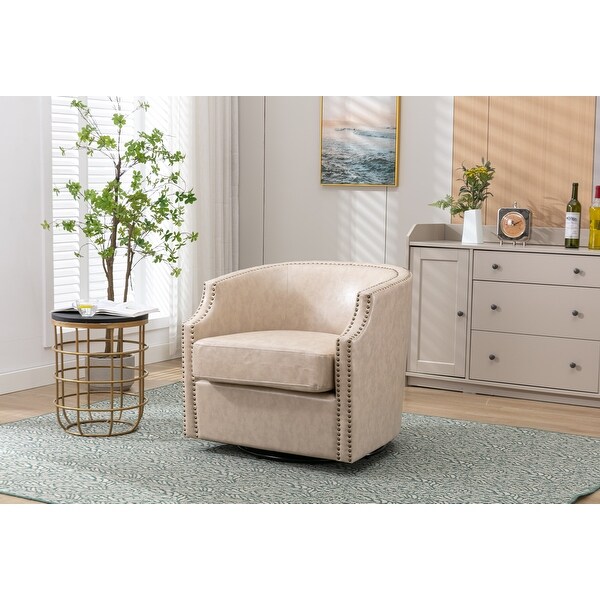 Living Room Accent Chairs Swivel Chair Modern Small Club Arm Chairs Lounge Chairs with Nailheads Barrel Chair， Beige