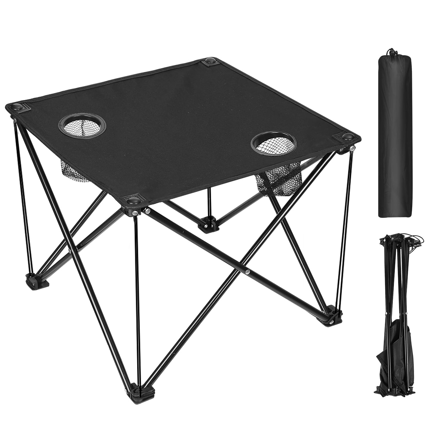 iMounTEK Portable Camping Folding Table Picnic Table Lightweight Travel Desk with Cup Holder Carrying Bag Beach Tables for Barbecue and Fishing， 18.5 in， 18.5 in