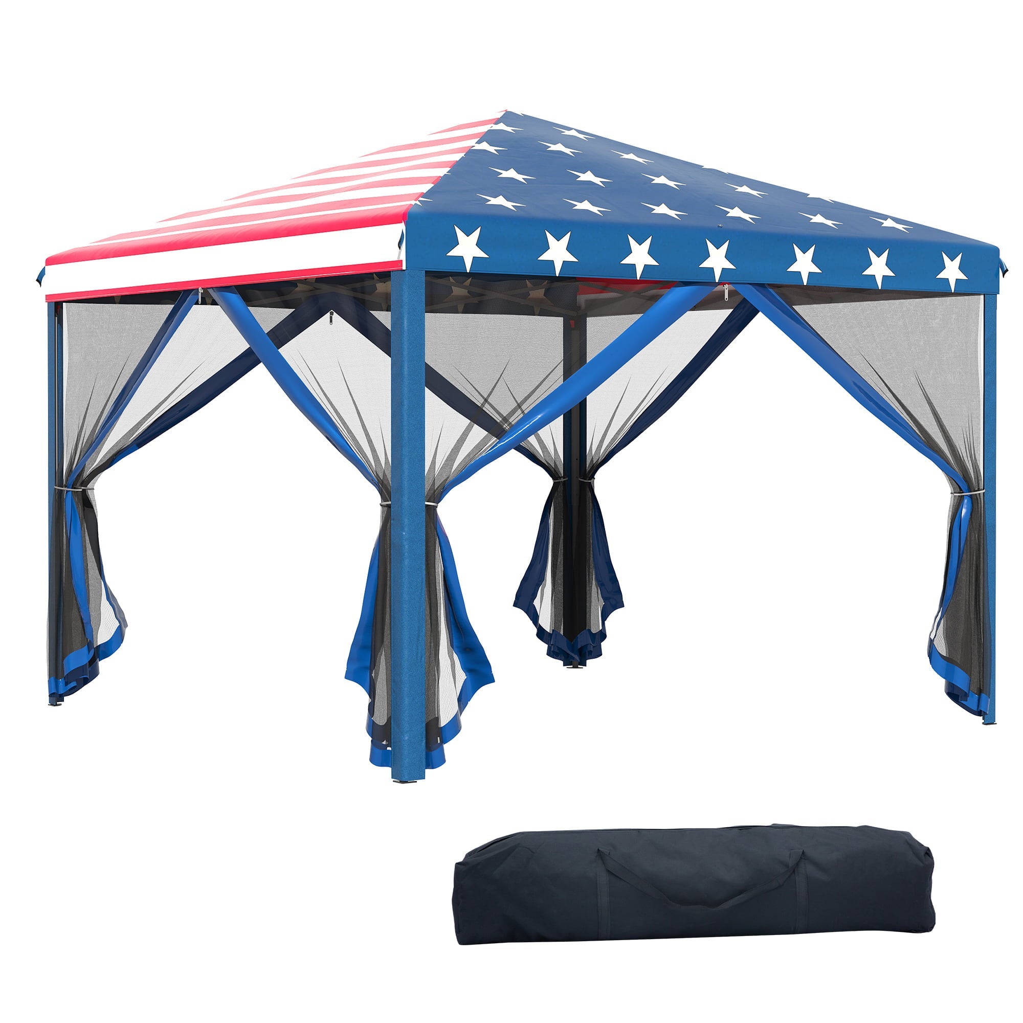 Outsunny 10' x 10' Pop-Up Canopy Shelter Party Tent with Mesh Walls - American Flag