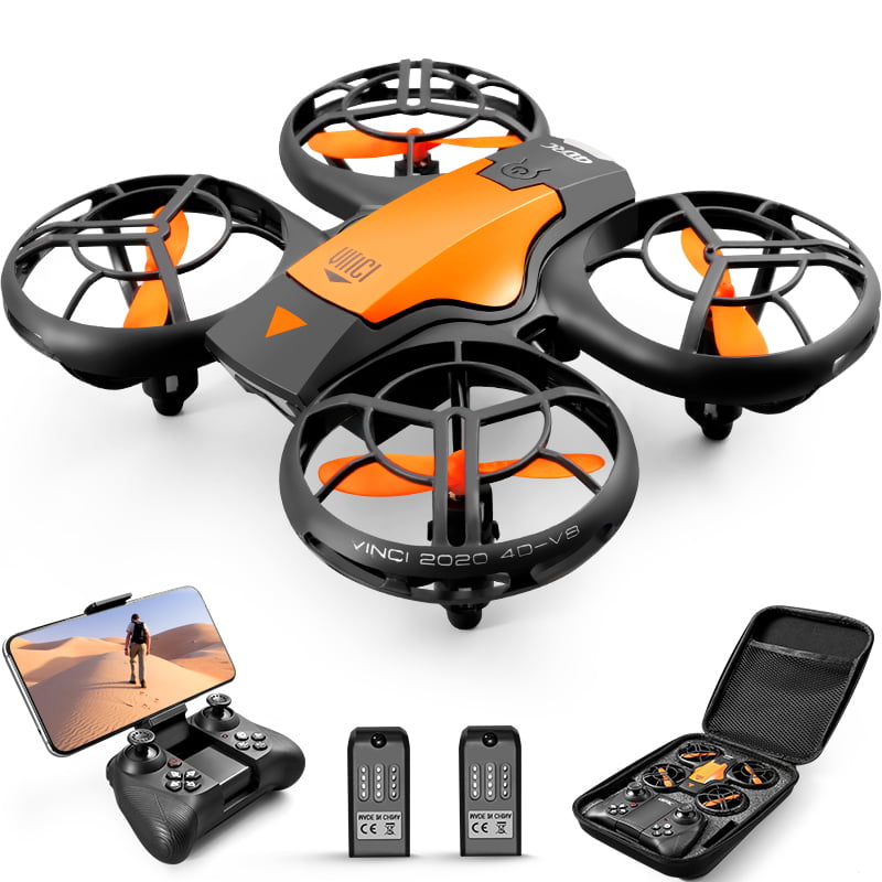 4DRC V8c Drone with 720P HD Camera for Adults and Children FPV Real-time Video， 2 Modular Batteries and Storage Bag， Orange