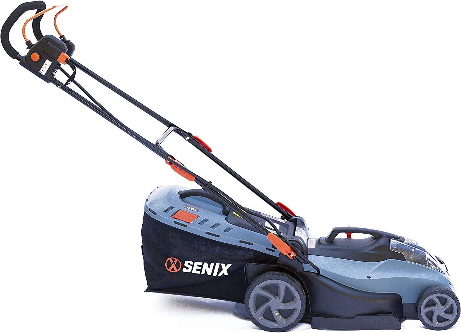 SENIX Electric Lawn Mower， 15-Inch， 58V Max* Cordless Lawn Mower with Brushless Motor， 6-Position Height Adjustment， 2.5Ah Lithium Ion Battery and Charger Included， LPPX5-L， Blue