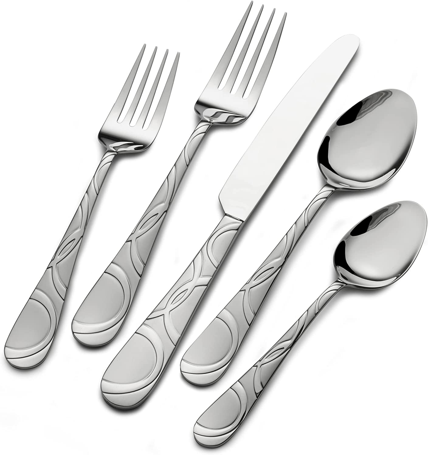 Pfaltzgraff Garland Frost 53-Piece Stainless Steel Flatware Serving Utensil Set and Steak Knives， Service for 8
