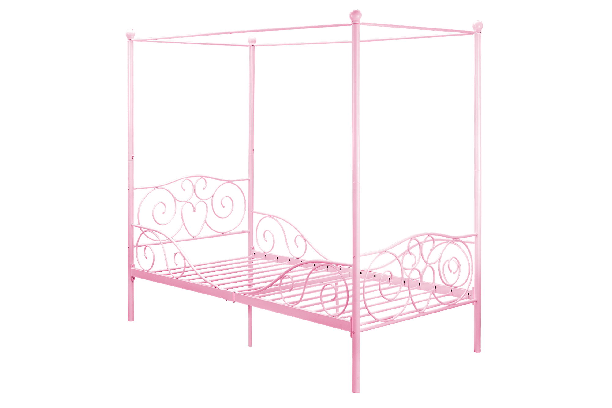 Elm & Oak Metal Canopy Kids Poster Bed, Twin, Pink