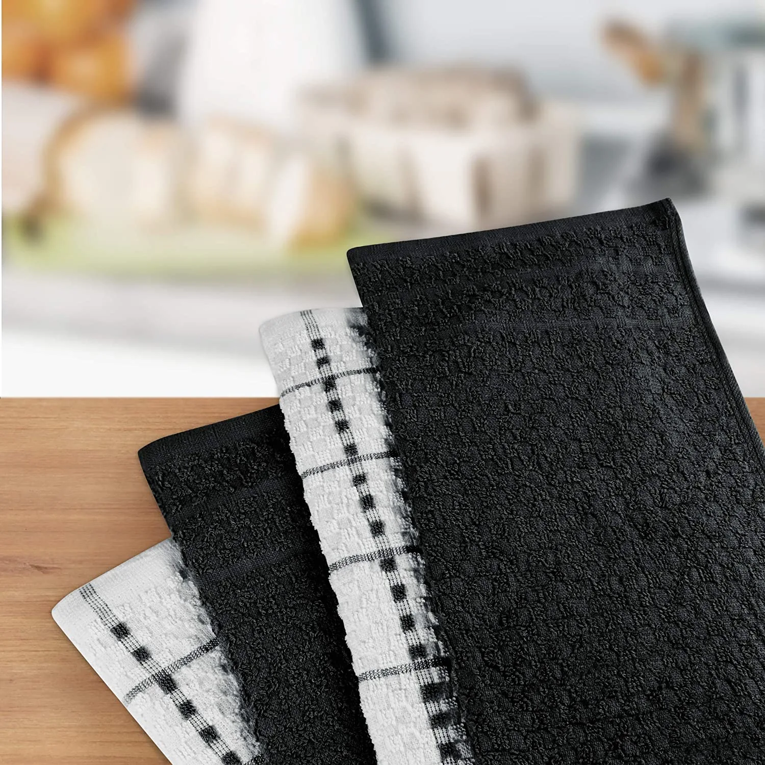 Kitchen Towels [12 Pack], 15 x 25 Inches, 100% Ring Spun Cotton Super Soft and Absorbent Linen Dish Towels, Tea Towels and Bar Towels Set (Black)