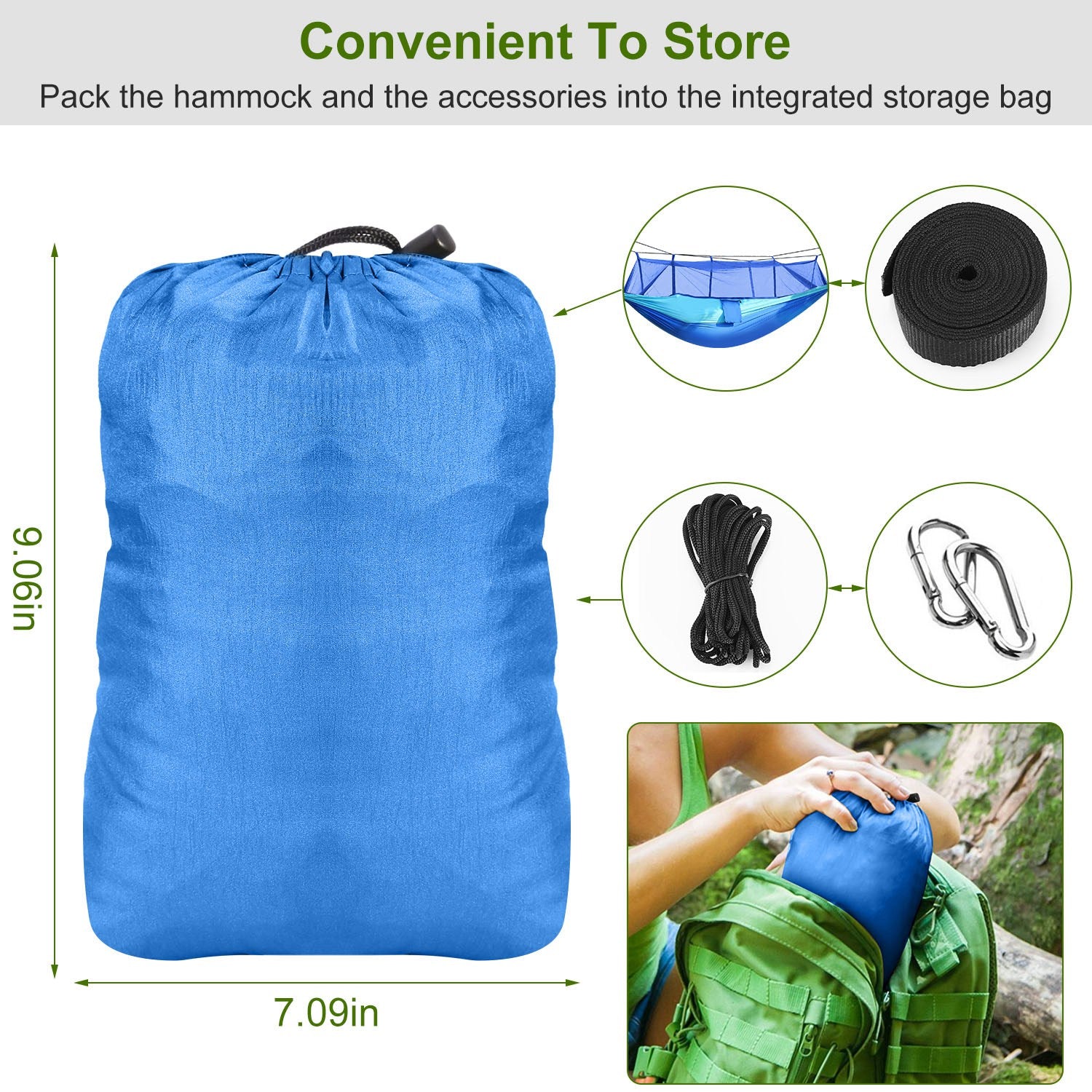 iMounTEK Camping Hammock with Mosquito Net 2 People Portable Hiking Tent with Strap Hook Carry Bag 102x55in - Reversible, breathable, Lightweight, Ripstop Nylon -  Blue