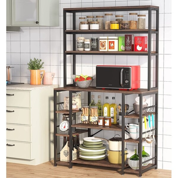 6 Tiers Kitchen Bakers Rack Microwave Oven Stand with Hutch，10 hooks - - 36145997