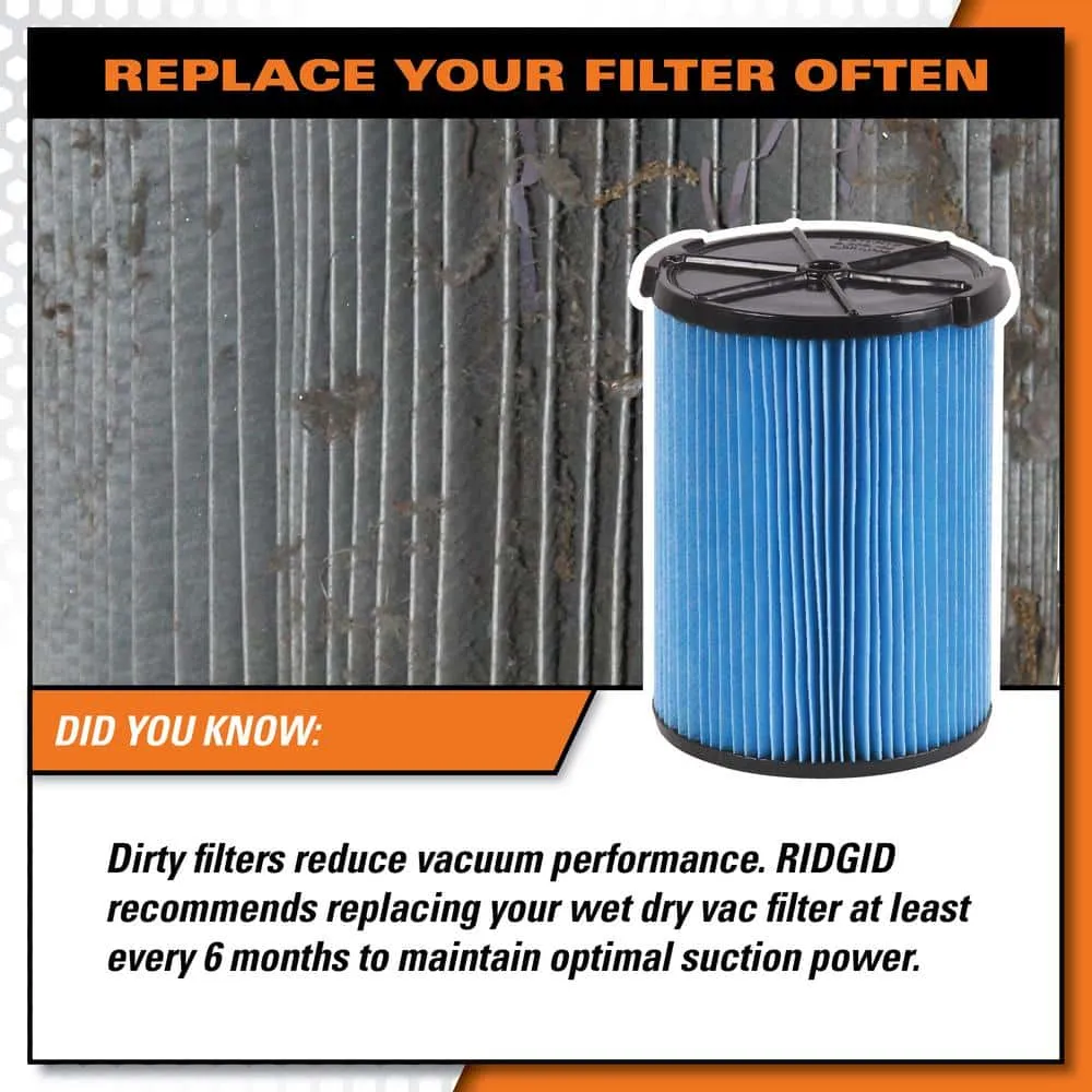 RIDGID 3-Layer Fine Dust Pleated Paper Filter for Most 5 Gallon and Larger RIDGID Wet/Dry Shop Vacuums VF5000