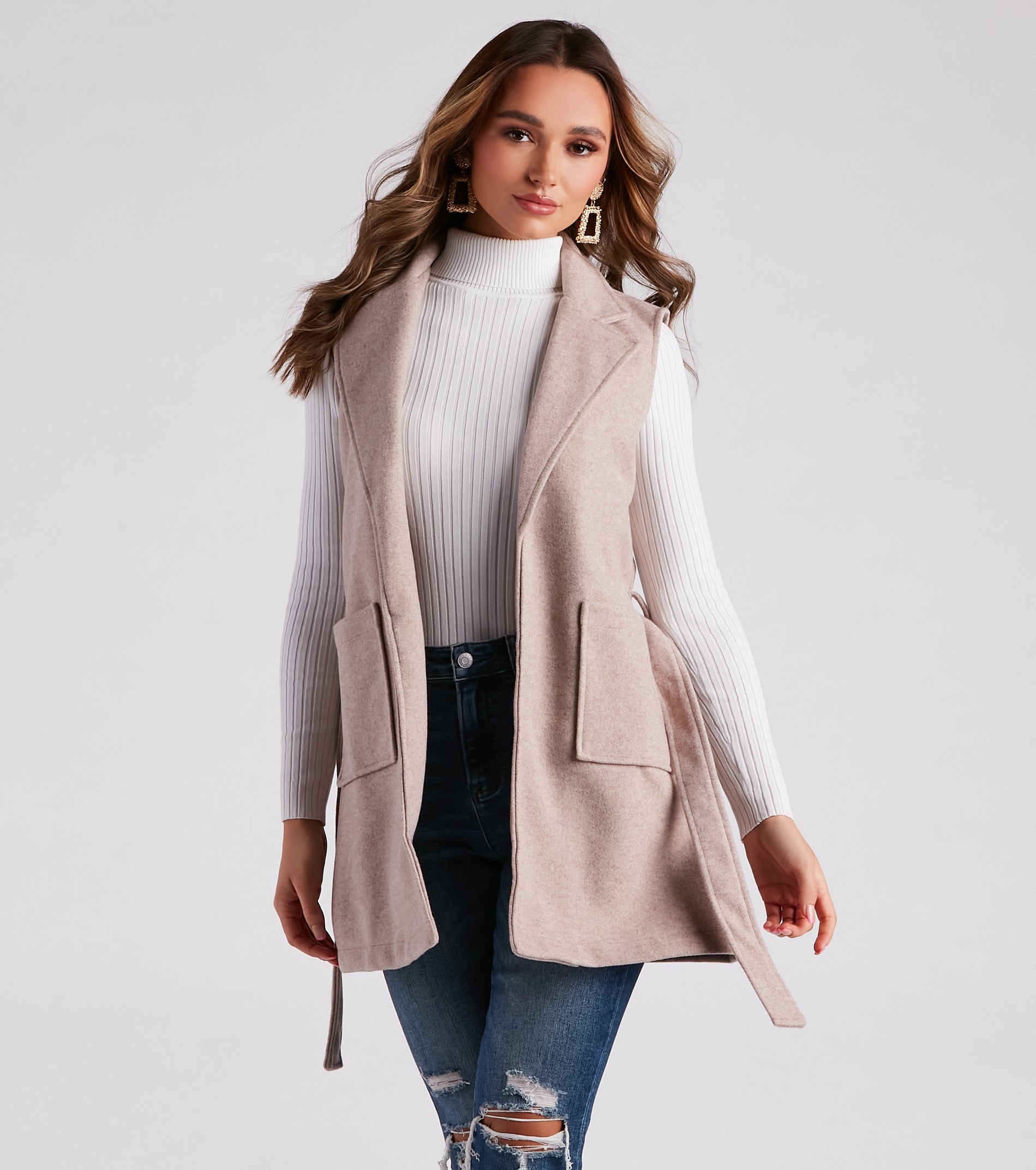 Chill Day Faux Wool Belted Vest