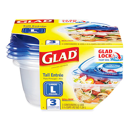 Clorox Glad Tall Entree Food Storage Containers with Lids | 42 oz， Clear