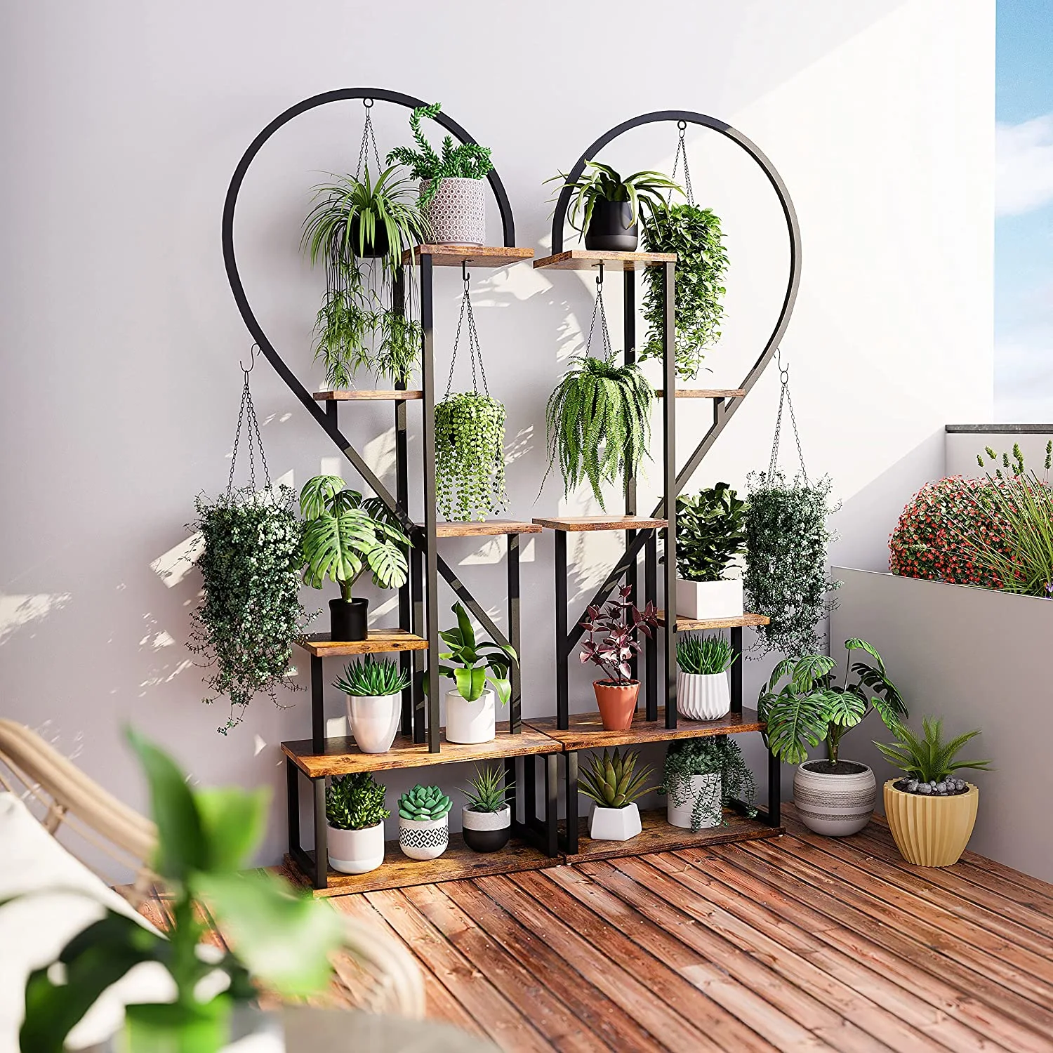 Metal Plant Stand Indoor with Wheels, Creative Heart Shape Plant Shelf Holder, 6 Tier Tall Plant Stand for Indoor Plants Multiple Plant Rack for Home Decor, Balcony, Patio, Garden.Extra Gardening Tools &Screwdriver Drill Bit as gifts